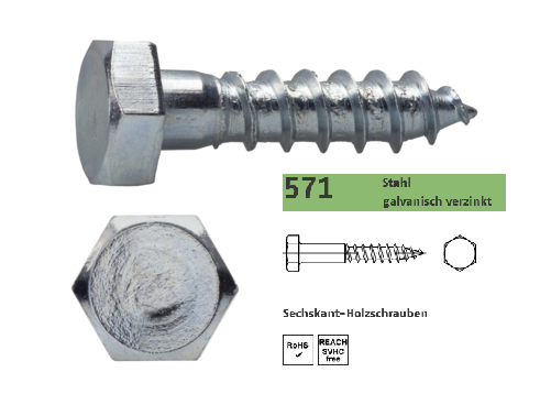 Sechskantholzschrauben galv. verzinkt DIN 571